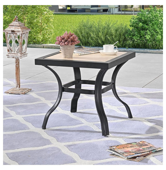 Outdoor Patio Bistro Side End Table Square Metal Frame Removable Tile Table Top Dining Coffee Table for Garden Swimming Pool Outdoor Patio Furniture Black