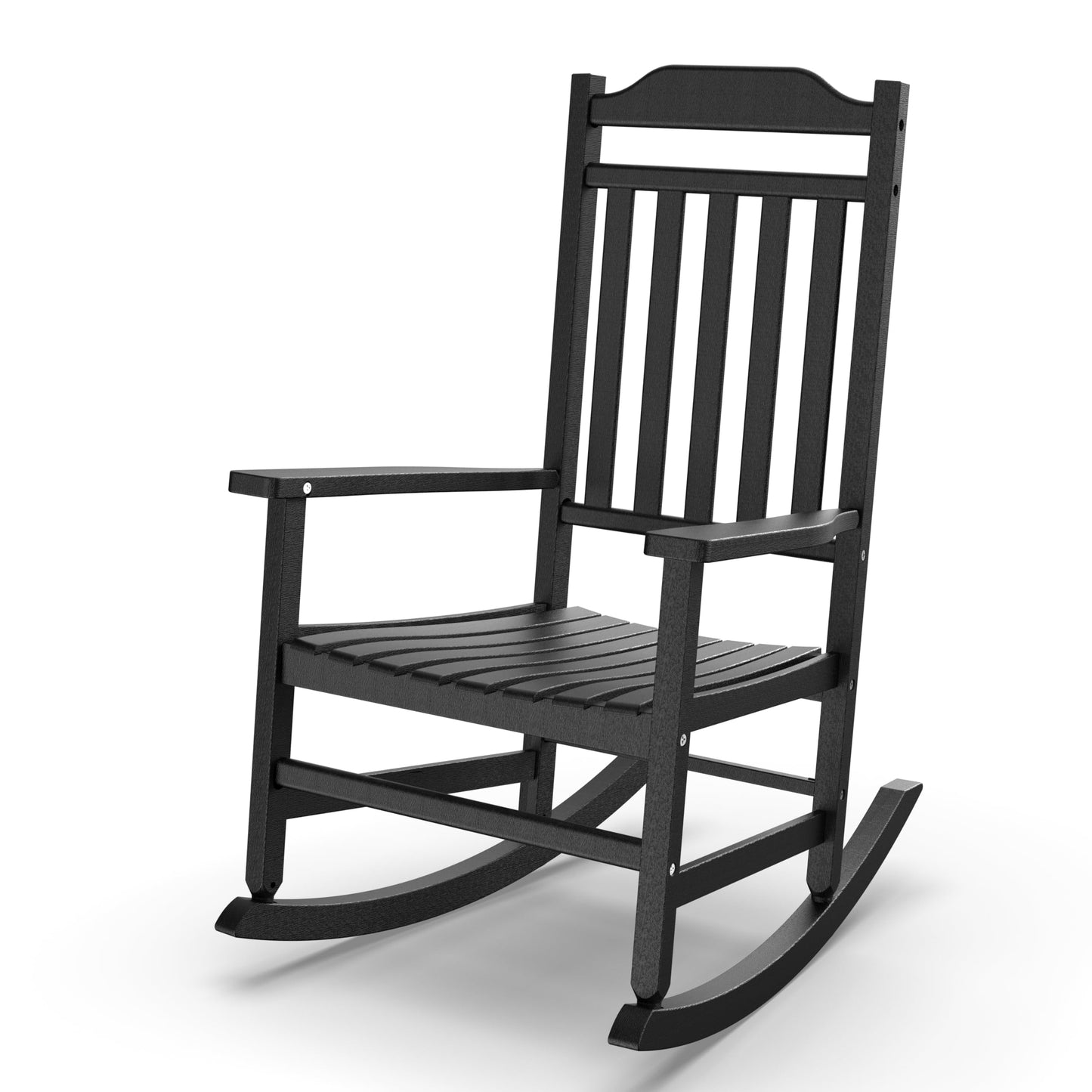 FICARTS High Back HDPE Outdoor Rocking Chair - All Weather Patio Porch Rocker with 44.92” Height (Black)