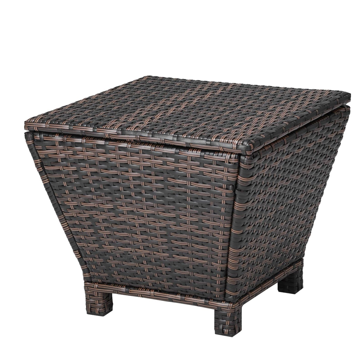 Outdoor Storage Box 13 Gallon, Wicker Deck Box with Lid, Small Bin for Garden Porch, Rattan Coffee Table and Seat, Brown