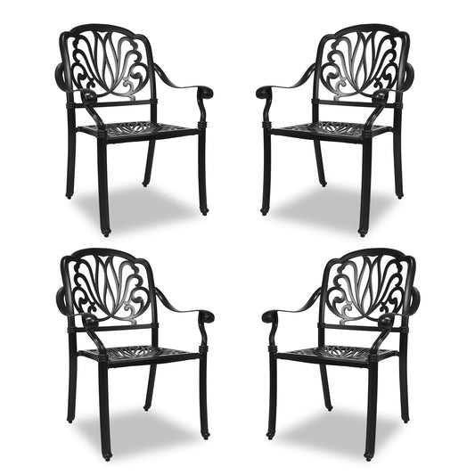 PATIO-IN Outdoor Dining Chairs Set of 4 Aluminum Patio Chairs,Stackable Cast Aluminum Patio Patio Dining Chairs for Garden, Backyard, Poolside,Balcony, Black (4 Pack)