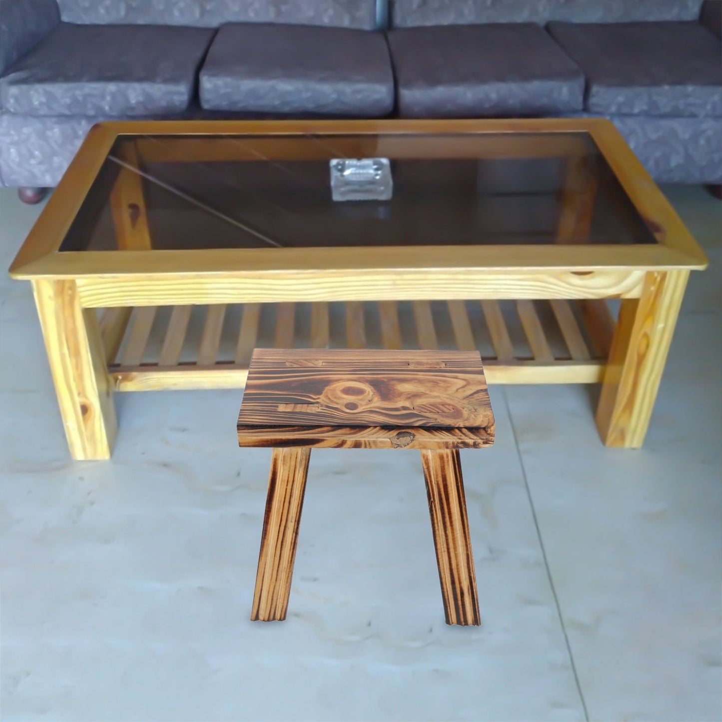 PTOOTP Comfortable Kids Low Stool Light Brown Wood Material Portable and 12.5 Inches High