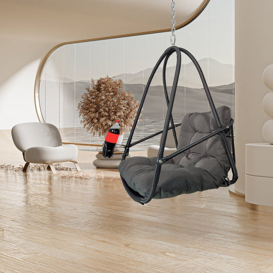 Patio Seating Swing Egg Chair with Stand Indoor Outdoor Wicker Rattan Patio Basket Hanging Chair with C Type bracket , with cushion and pillow,Patio Wicker folding Hanging Chair( Special construction