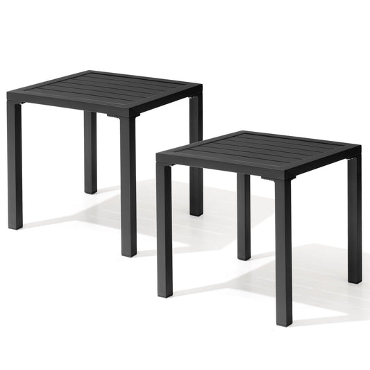 Pellebant Outdoor Square Aluminum Side Table, Black (Set of 2)