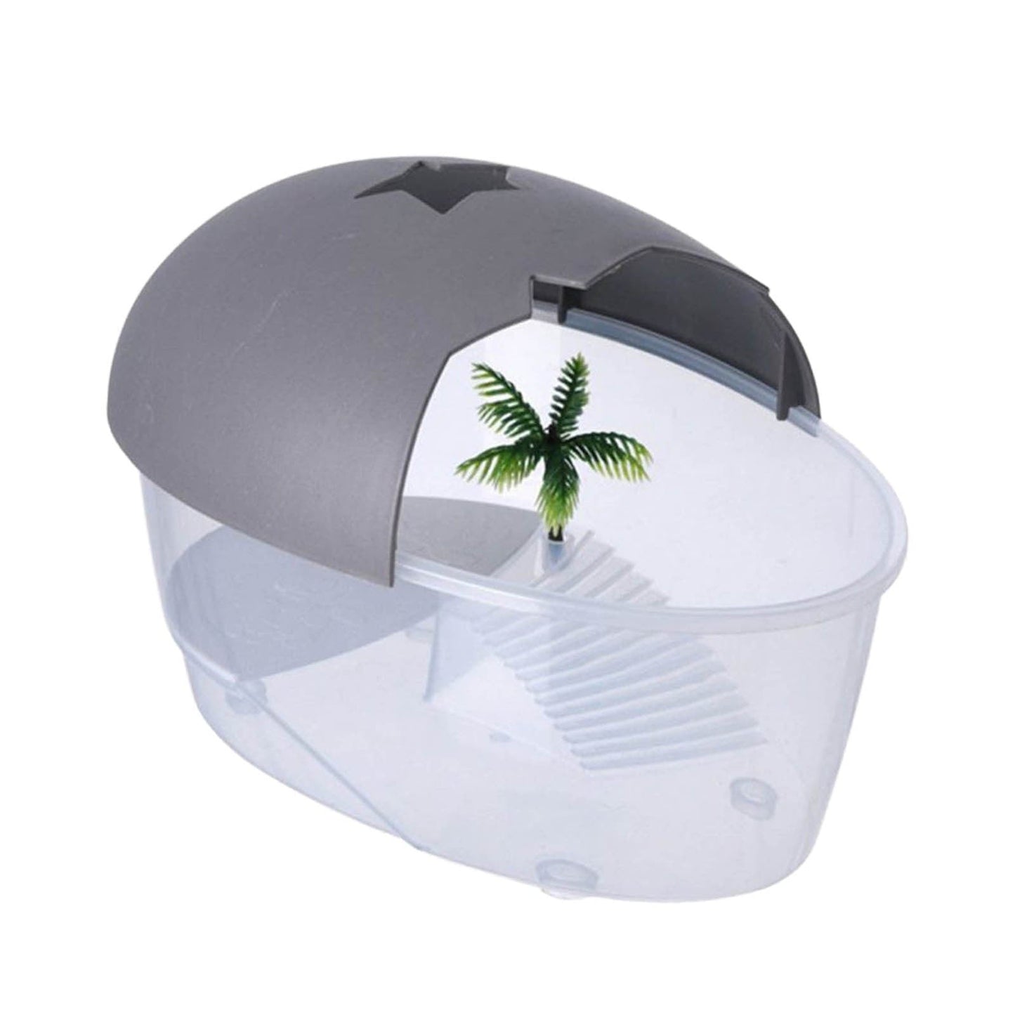 Plastic Turtle Terrarium, Basking Platform,Swimming Area, Semi-Closed Ventilated Lid, 25x17cm, Smooth Surface, Easy Clean, Small Reptile Tank