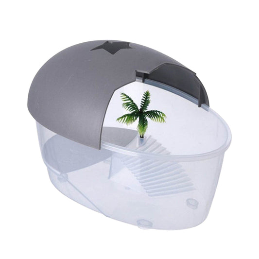 Plastic Turtle Terrarium, Basking Platform,Swimming Area, Semi-Closed Ventilated Lid, 25x17cm, Smooth Surface, Easy Clean, Small Reptile Tank