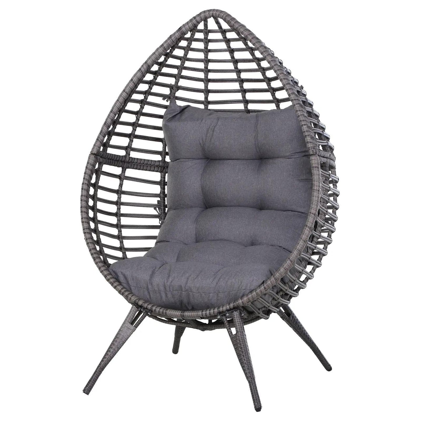 Resenkos Elevated Wicker Egg Chair With Soft Cushion, Teardrop Seat for Indoor/Outdoor Patio Use, Adjustable Height Plastic Rattan Furniture With Padded Feet, Gray