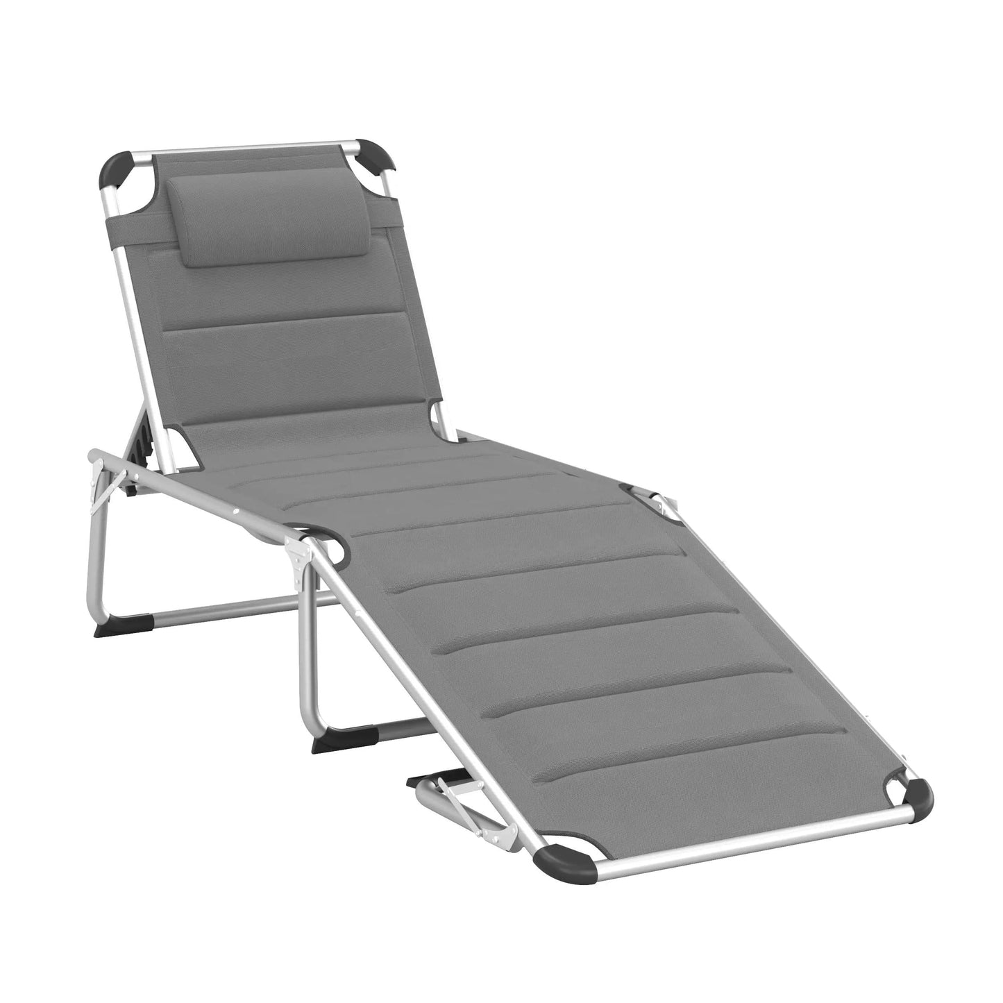 Resenkos Folding Lounge Chair Outdoor 5-Level Reclining Chaise Lounge Chair Outdoor Camping Tanning Chair, Gray