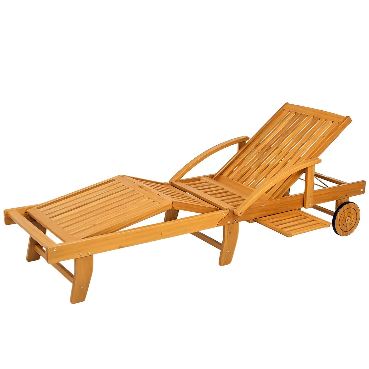 Resenkos Premium 4Level Adjustable Tanning Chair With Wheels, Acacia Wood Patio Lounger, Teak