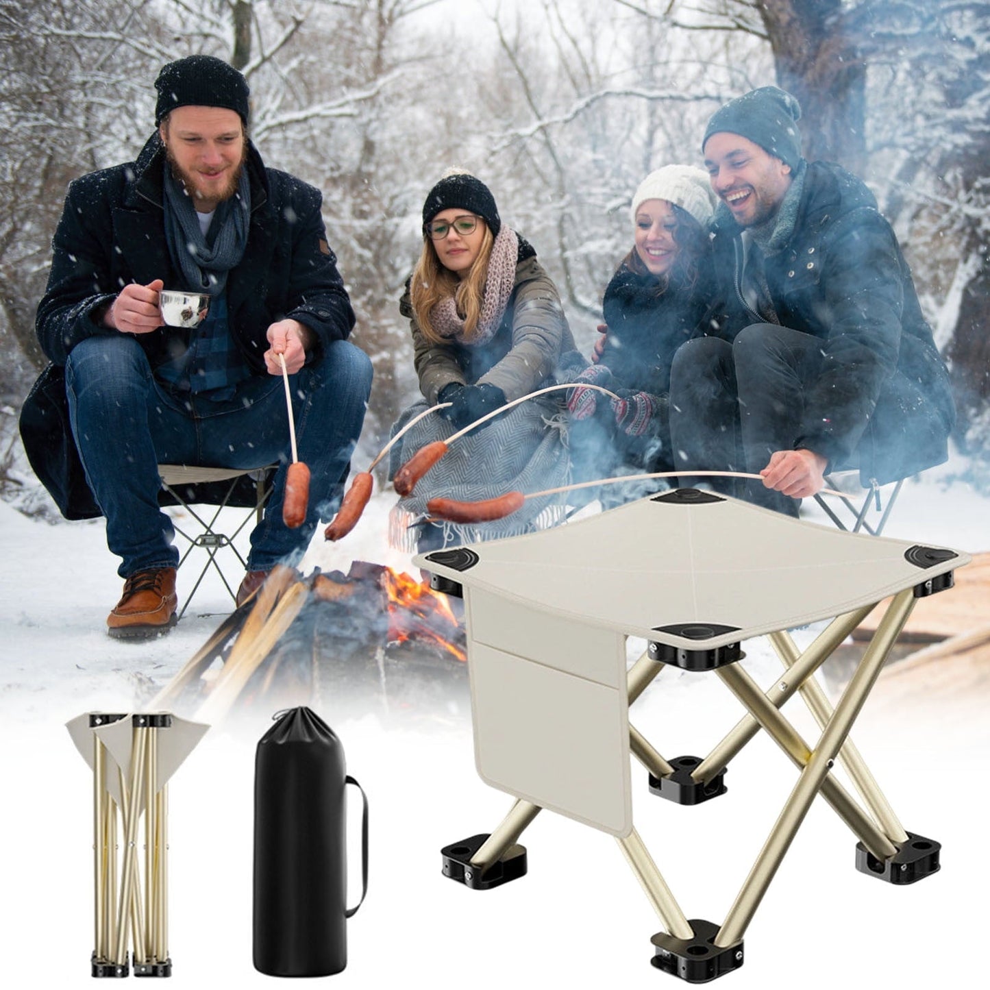 Rwvbm Portable Folding Camping Stool - 1 Second Setup 360lb Capacity Lightweight Aluminum Frame 13x13x13in Seat Includes Carry Bag for Outdoor,Fishing,Hiking,BBQs