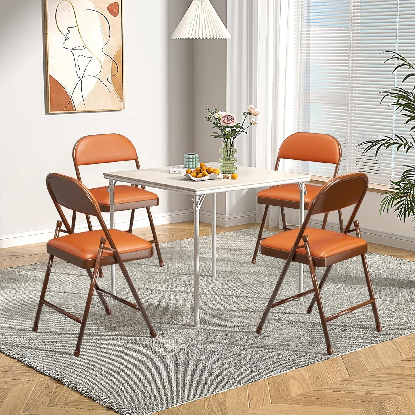 SKOK 4 Pack Padded Folding Chairs with Upholstered Cushion & Back, Padded Seats for Indoor & Outdoor, Portable Stackable Commercial Foldable Chairs with Metal Frame for Events