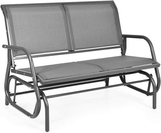 SUPQ Swing Glider Chair 48 Inch with Spacious Space, 2 People Swing Lounge Glider Chair Cozy Patio Bench Outdoor & Indoor for Patio, Backyard, Poolside, Lawn Steel Rocking Garden Loveseat (Gray)