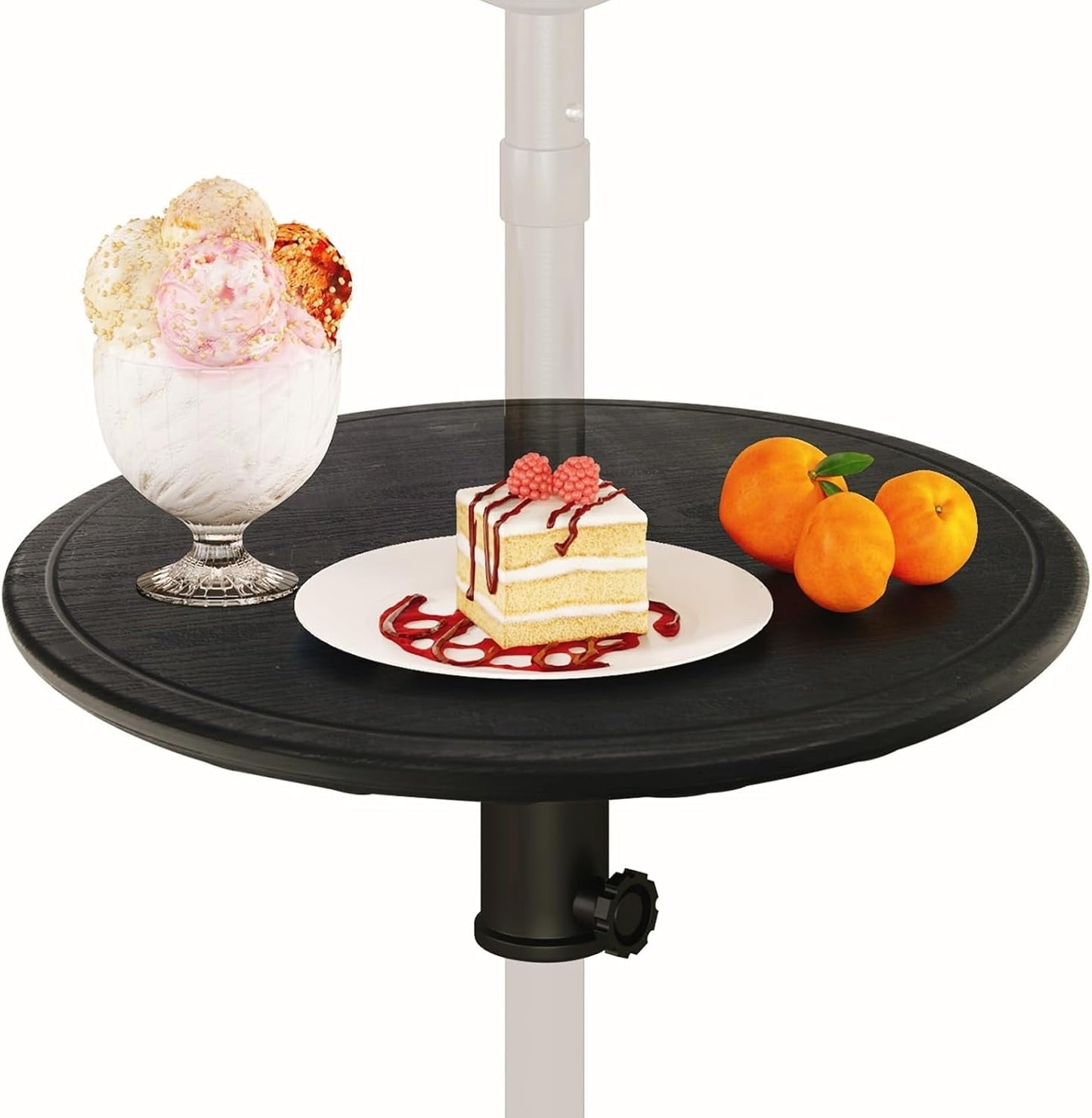 SUPQ Umbrella Pole Table Tray - 20" Outdoor Side Table with 1.5" Umbrella Hole, Height Adjustable Knob, All-Weather PE Matrial, for Patio, Backyard, Deck, Garden, Poolside, Black