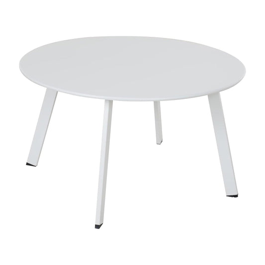 Simple Round Accent Table - Three-Legged Design with Black Non-Slip Pads, Versatile for Living Spaces/Office (Modern Decor) - White