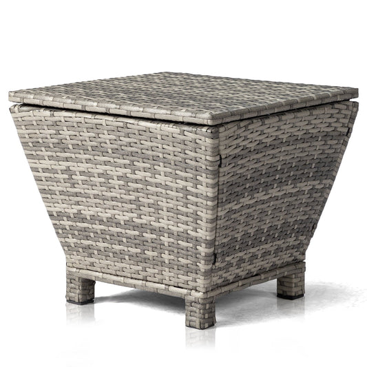 Small Patio Side Table with Storage for Cushions, Hose & Towels, All-Weather Rattan
