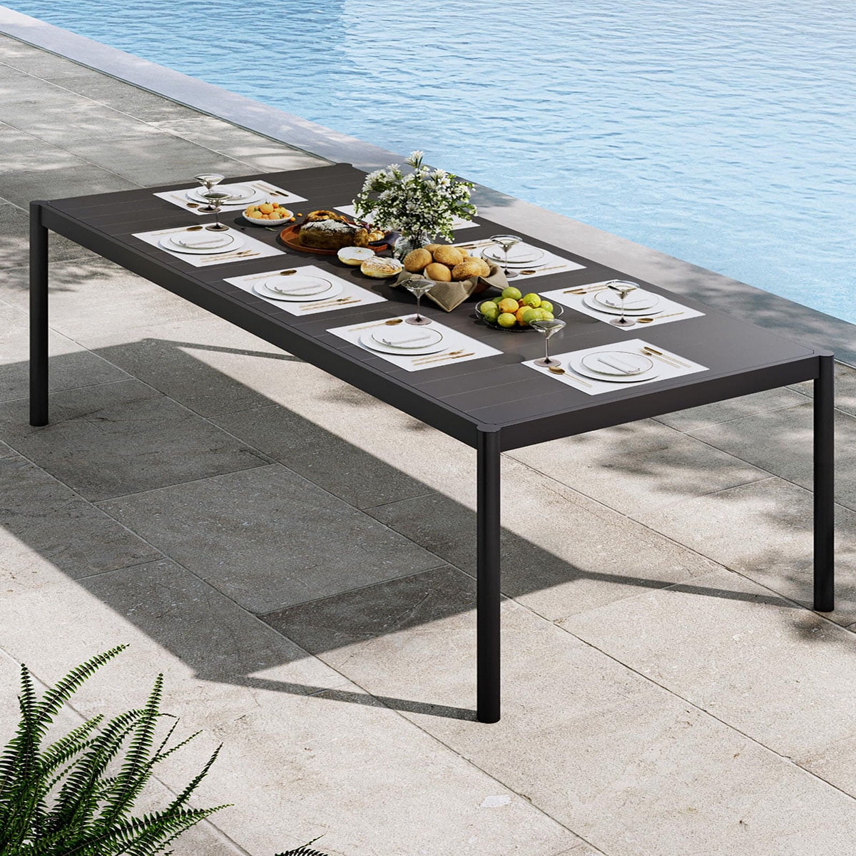 Soonbuy Aluminum Patio Dining Table for 4-8 Person, 74" x 36" Rectangle Outdoor Dining Table with Aluminum Tabletop and Metal Frame for Deck Garden Lawn Backyard,table only