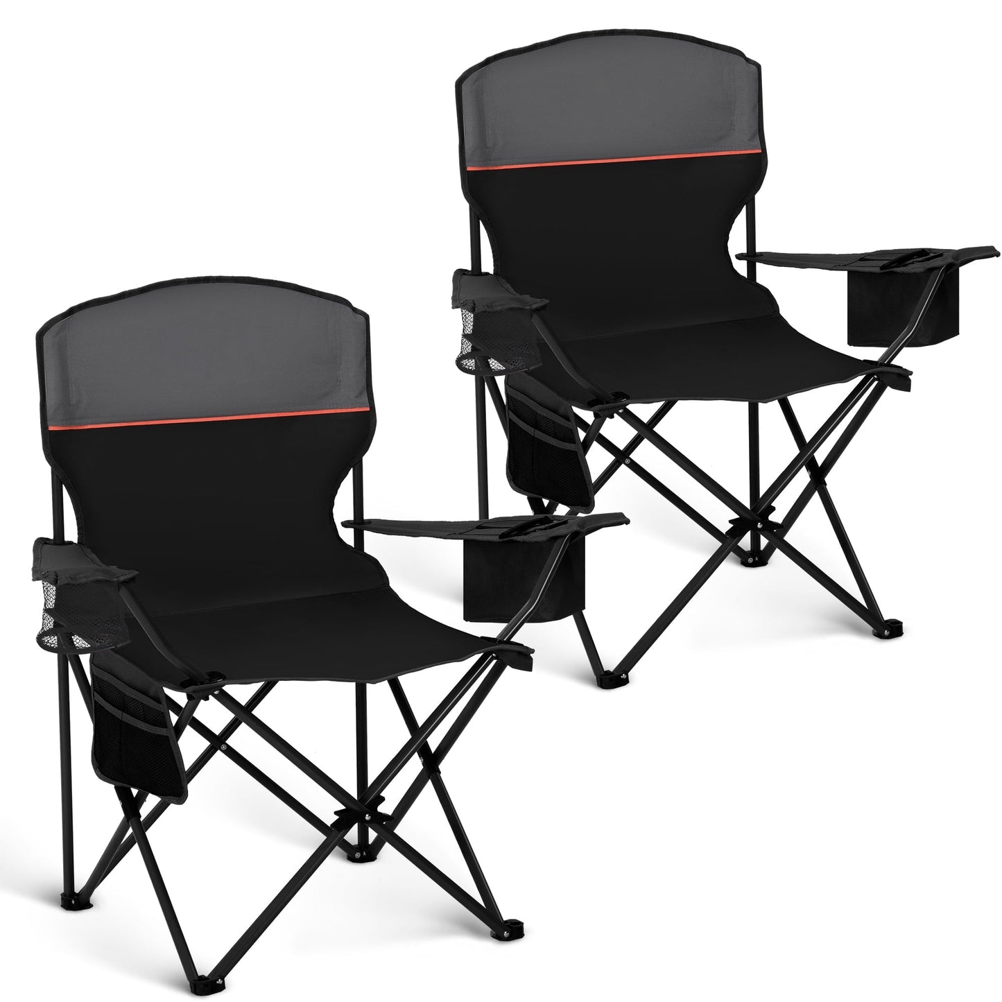Sophia & William 2 Pack Camping Chairs Portable Outdoor Folding Chairs with Cooler Bag, Black