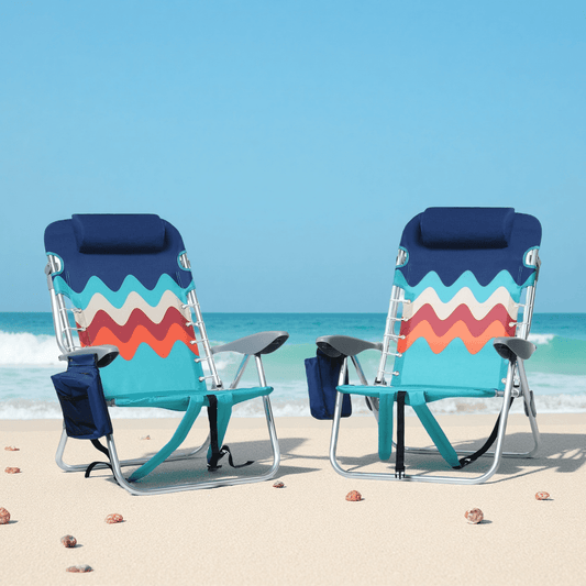 Sophia & William 2 Pack Folding Beach Chairs lightweight Outdoor Lounge Chair with 4 Adjustable Positions & Cooler Bag, Blue