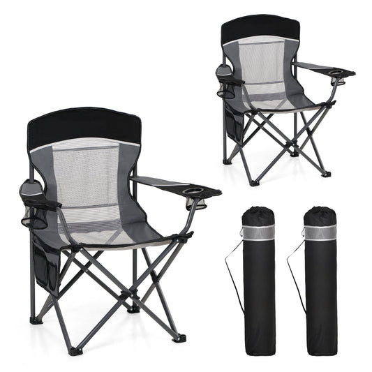 Sophia & William 2 Pack Oversized Camping Chair Portable Mesh Folding Chair with Cup Holder Supports up to 450Lbs for Outdoor, Fishing, Beach, Backyard， Black