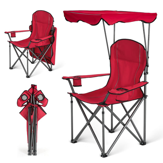 Sophia & William Foldable Canopy Chair Portable Camping Lounge Chair Outdoor Sunshade Canopy Chair with Cup Holder, Red