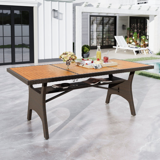 Alpha Joy Outdoor Acacia Wood Patio Dining Table for 6-8 Person, Dark Brown