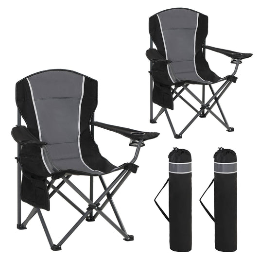 Sophia & William Oversized Camping Chair Outdoor Portable Folding Chair Heavy-Duty Steel Frame Support 350 lbs, 2 Pack, Gray