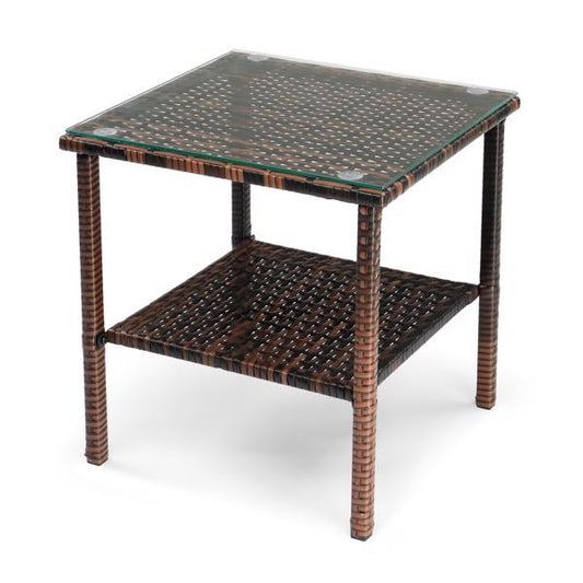 Square double layer glass table top brown gradient rattan side table