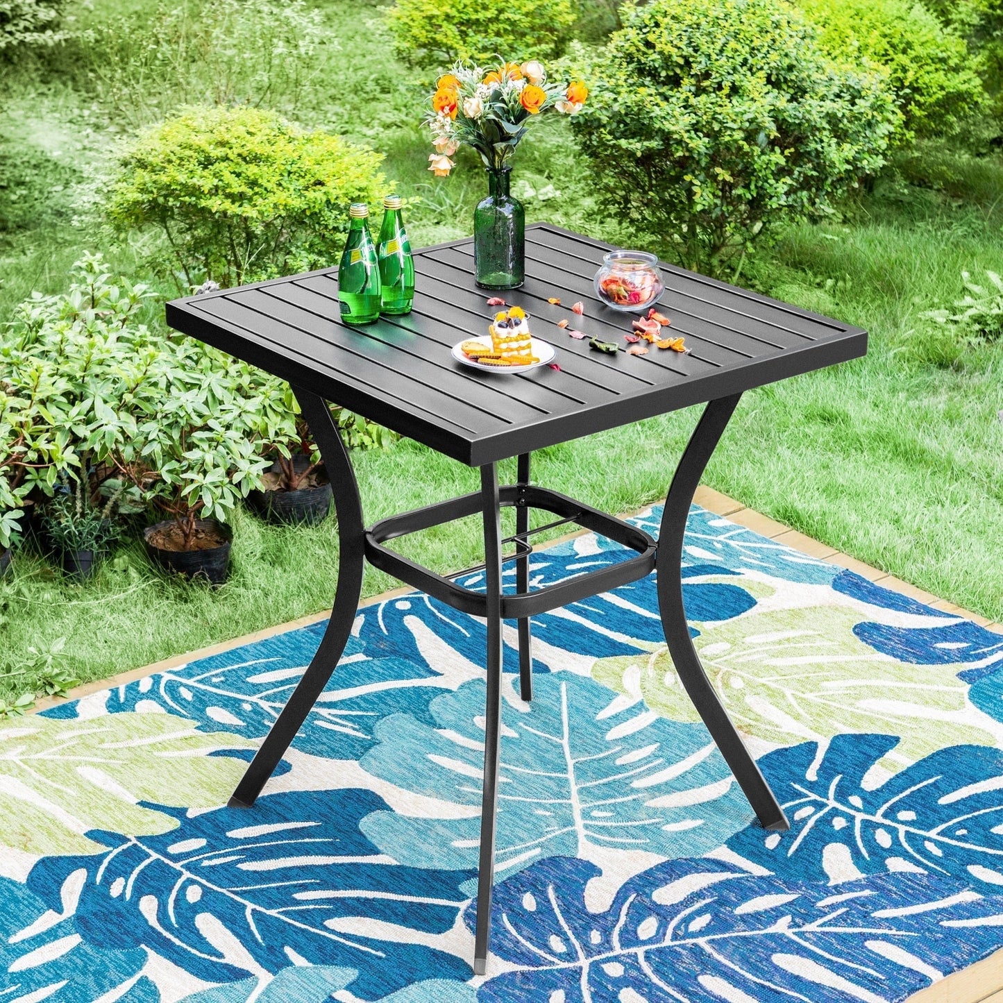 Summit Living 36"H Outdoor Counter Height Pub Table with Umbrella Hole, Patio Metal Bistro Bar Table, Black