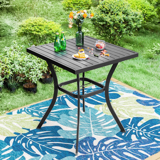 Summit Living 36"H Outdoor Counter Height Pub Table with Umbrella Hole, Patio Metal Bistro Bar Table, Black