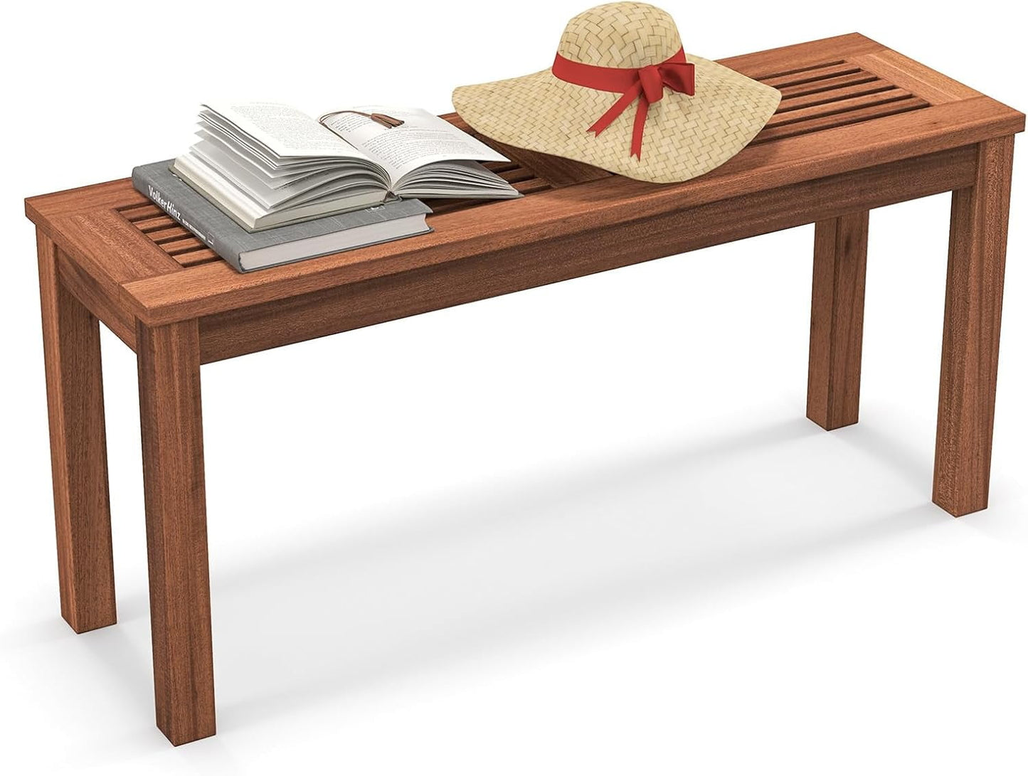 Sycol Outdoor Backless Bench, Patio Dining Bench with Breathable Slatted Seat, 2-Seat Rustic Wood Bench for Entryway, Garden, Backyard, Deck, Natural