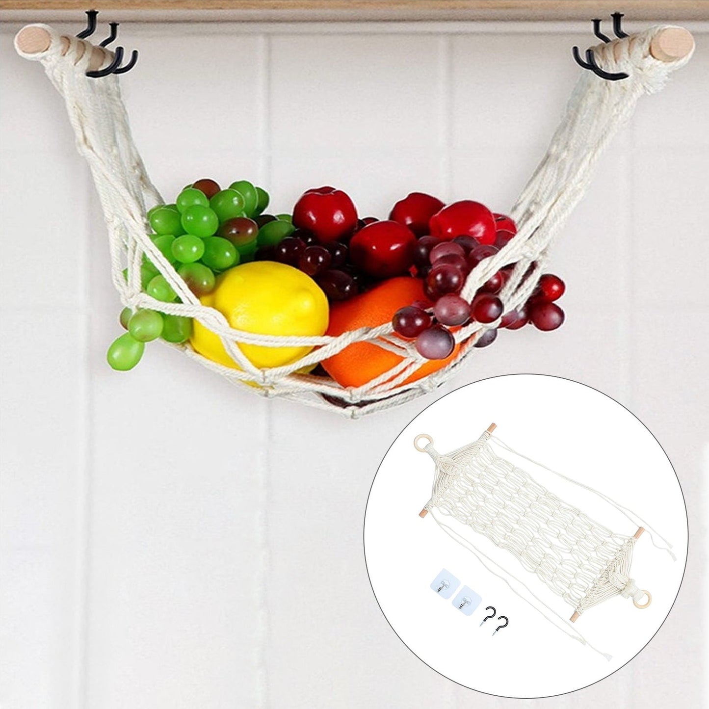 TAILTOSS 1 Set Fruit Hammock for Kitchen with White Cotton and Composite Material