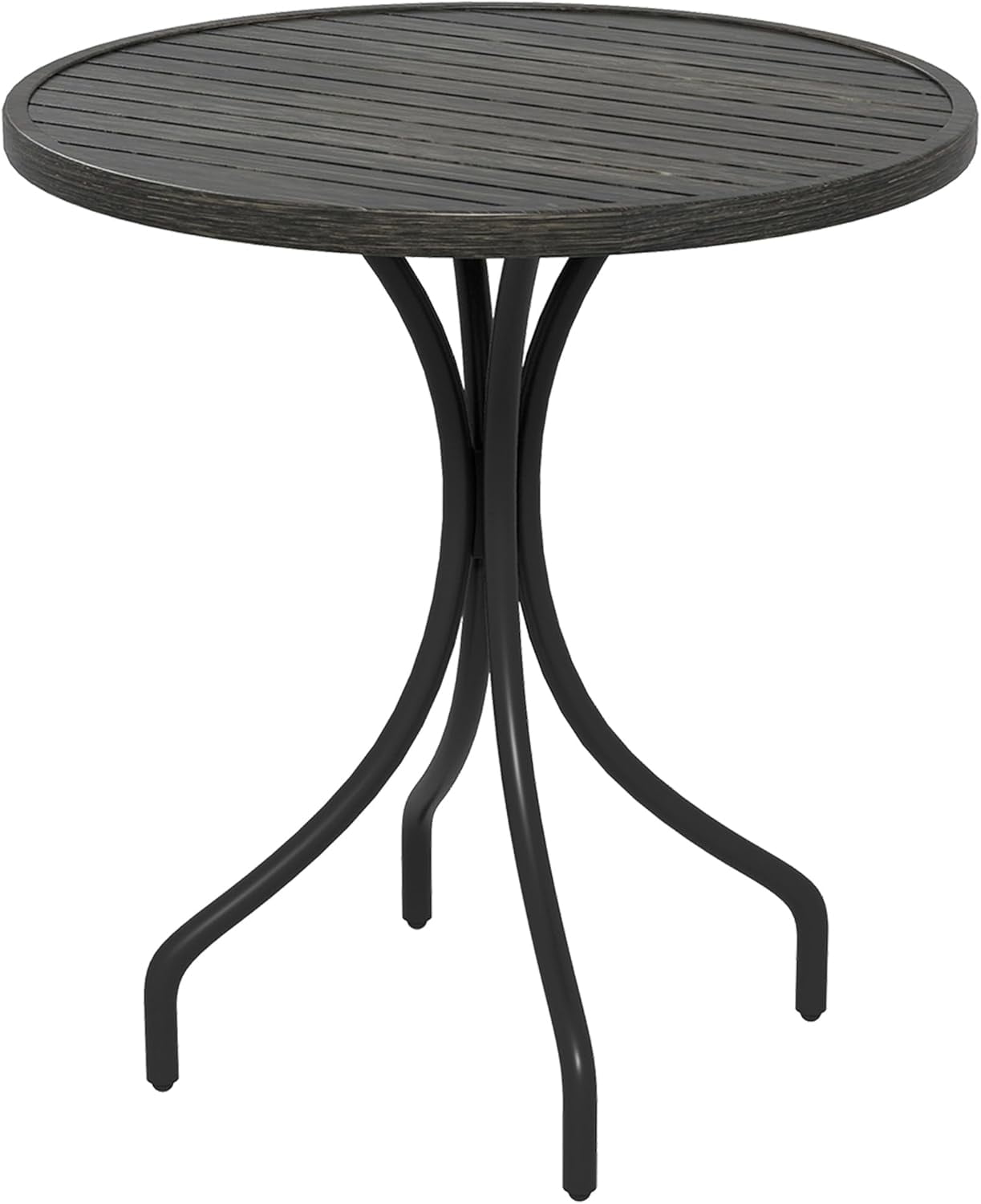 THTGCD Outdoor Side Table, 26" Round Patio Table with Steel Frame and Slat Tabletop for Garden, Backyard, Porch, Balcony, Distressed Gray