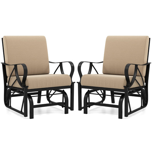 Topbuy 2 Pcs Outdoor Glider Chair Smooth Rocking Single Chair w/ Thick Cushions & Heavy-Duty Metal Frame Tan