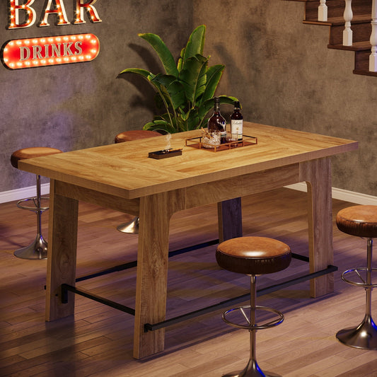 Tribesigns 62.6-Inch Bar Table, Rectangular Home Bar Unit with Metal Footrest,Brown and Black