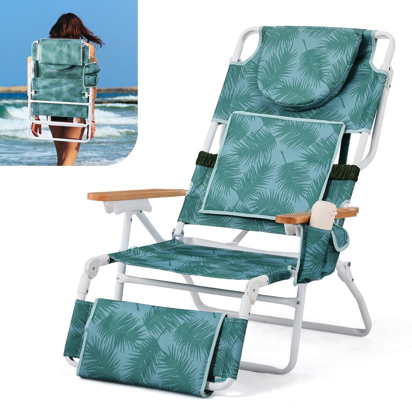 UBesGoo 3-in-1 Patio Lounger - Reclining Outdoor Chair with Built-in Drink Holder & Convenient Carry Bag, Green