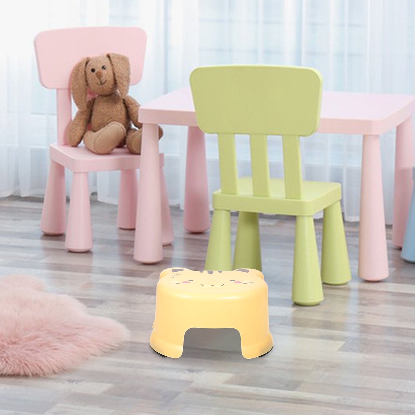UNOMOR Children Stool Yellow Plastic Non-slip Stool for Kids Bath 1Pack