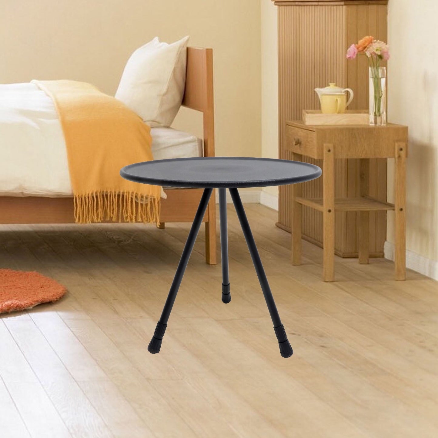 UPOUART 1Pcs Black Round Portable Picnic Table for Outdoor Camping and Barbecue