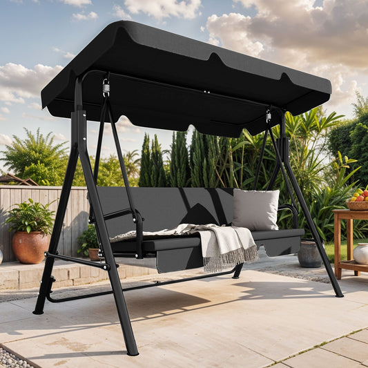 Uforic 3-Seat Outdoor Heavy Duty Patio Swing Chair with Stand & Cushion for Garden, Patio, Deck, Gray
