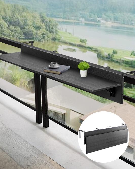 VEVOR Balcony Hanging Table, 12 x 59 in Folding Balcony Railing Table, Outdoor Balcony Bar Table for Railings, 50 lbs Loading, Fit Railing from 1" to 5.9", Serving Table for Patio & Deck