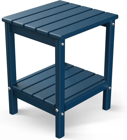 VibrantEcho Adirondack-Outdoor-Side-Table | 14 x 13 Inches | HDPE Plastic | All Weather | Blue | Outside End Tables | Storage Shelf | for Patio Porch Backyard Indoor