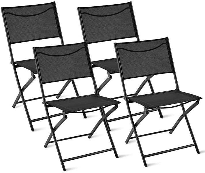 VibrantEcho Patio Portable Dining Chairs Set of 4 with Metal Frame, Outdoor Metal Folding Chairs with Backrests for Camping, Lawn, Yard, Beach, Black