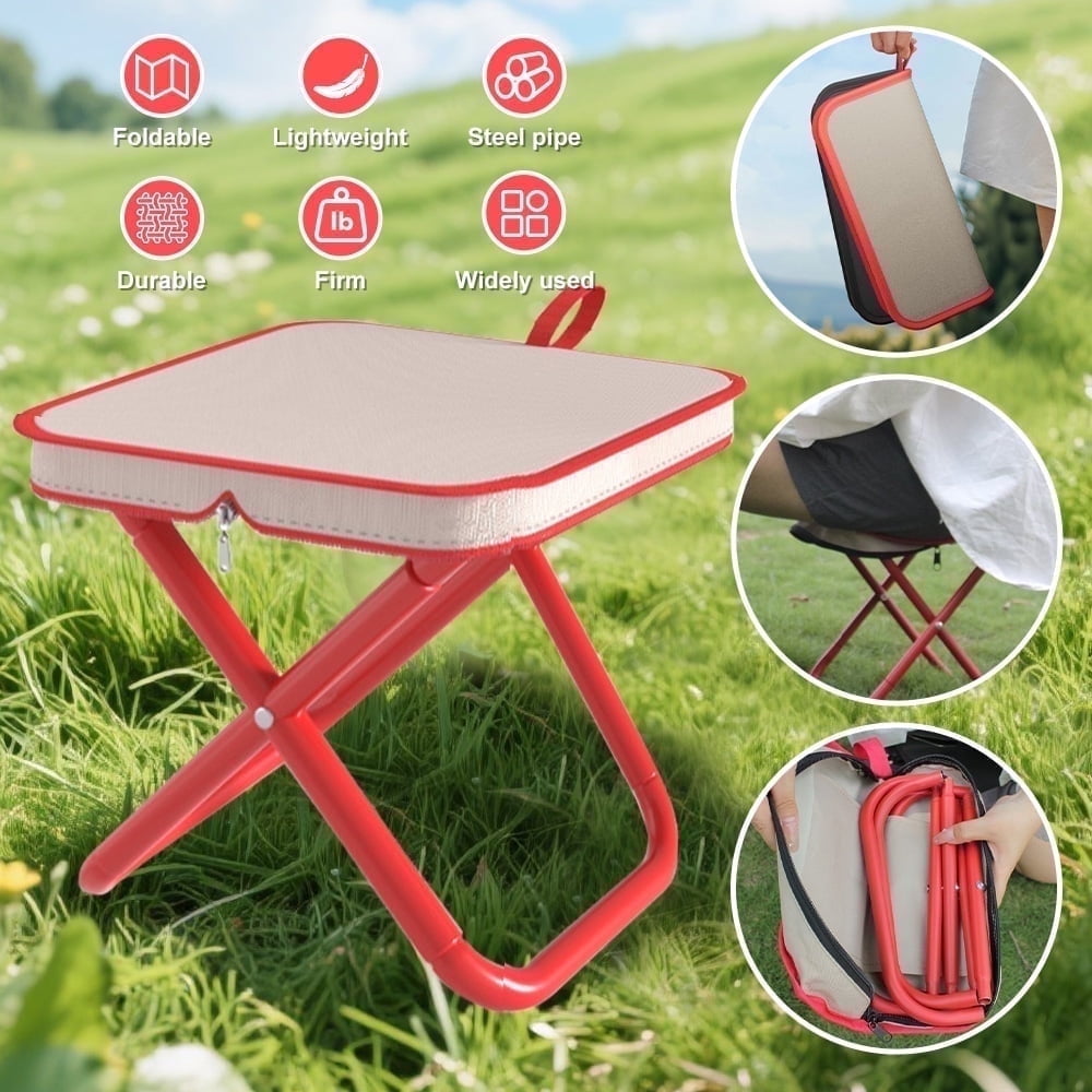 Welan Folding Camping Stool,Handbag Style Portable Folding Stool,Pencil Case Chair for Outdoor Fishing Hiking Backpacking Travelling（Red）