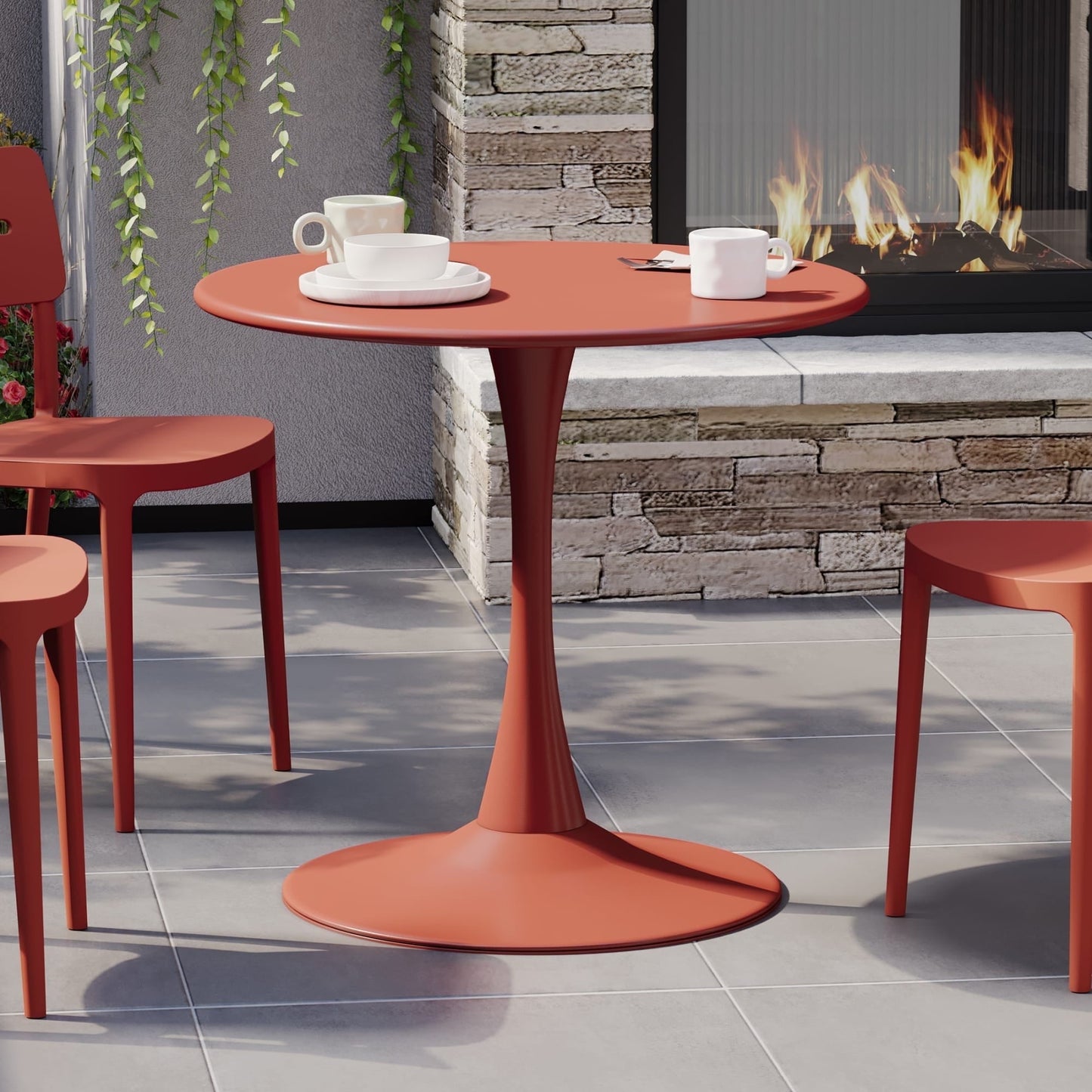 WestinTrends Playa 31.5" Round Outdoor Indoor Metal Cocktail Dining Table, Red