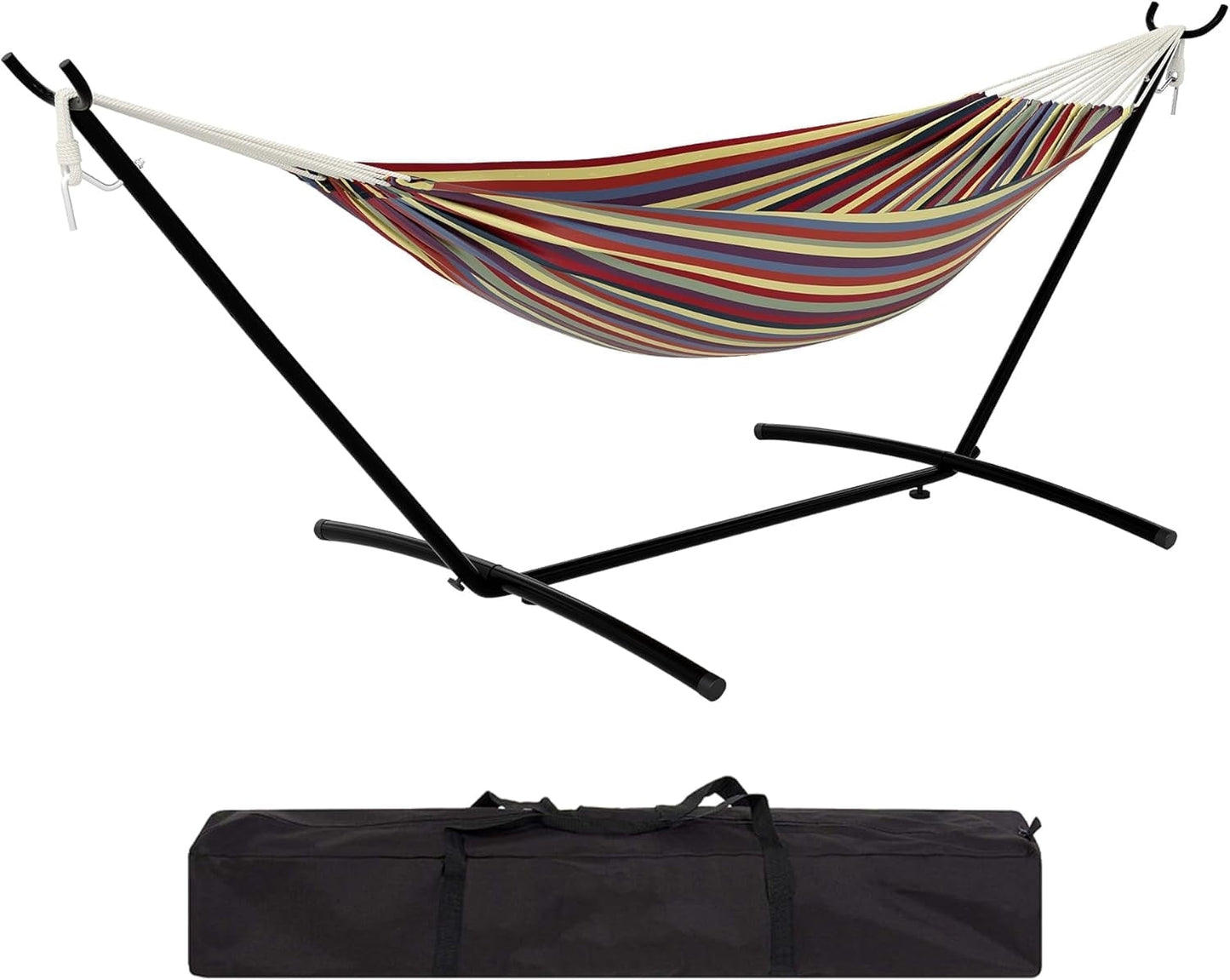 WildBreak Double Hammock 107.5 x 42.9 x 39.3", for 2-Persons, with Steel Stand, Multicolor