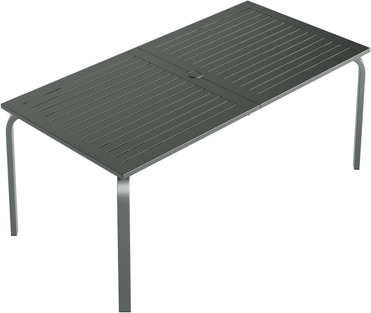 Wildbreak Outdoor Dining Table for 8 Person, 70.9 x 35 x 29", Slat Top & Umbrella Hole, Gray