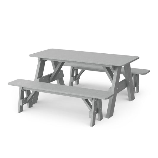 Wildridge Heritage 72 in. Picnic Table with Detached Benches, Light Gray - Outdoor Weather Resistant HDPE Picnic Table for Patio, Porch, Deck, Lawn