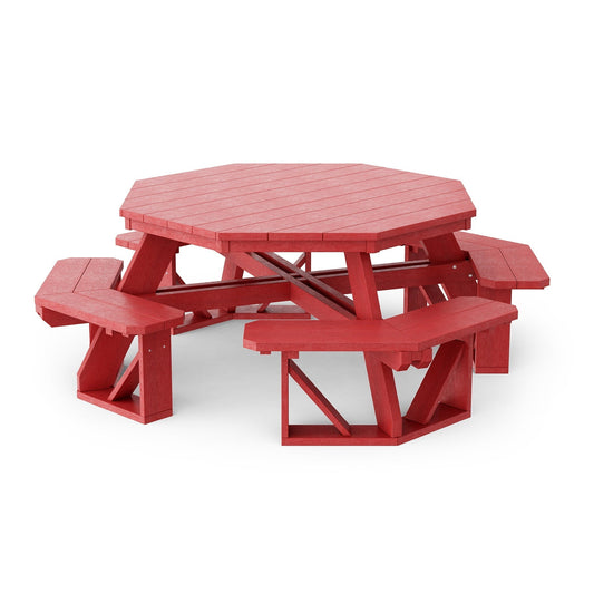 Wildridge Heritage Octagon Picnic Table, Cardinal Red - Outdoor Weather Resistant HDPE Picnic Table for Patio, Porch, Deck, Lawn