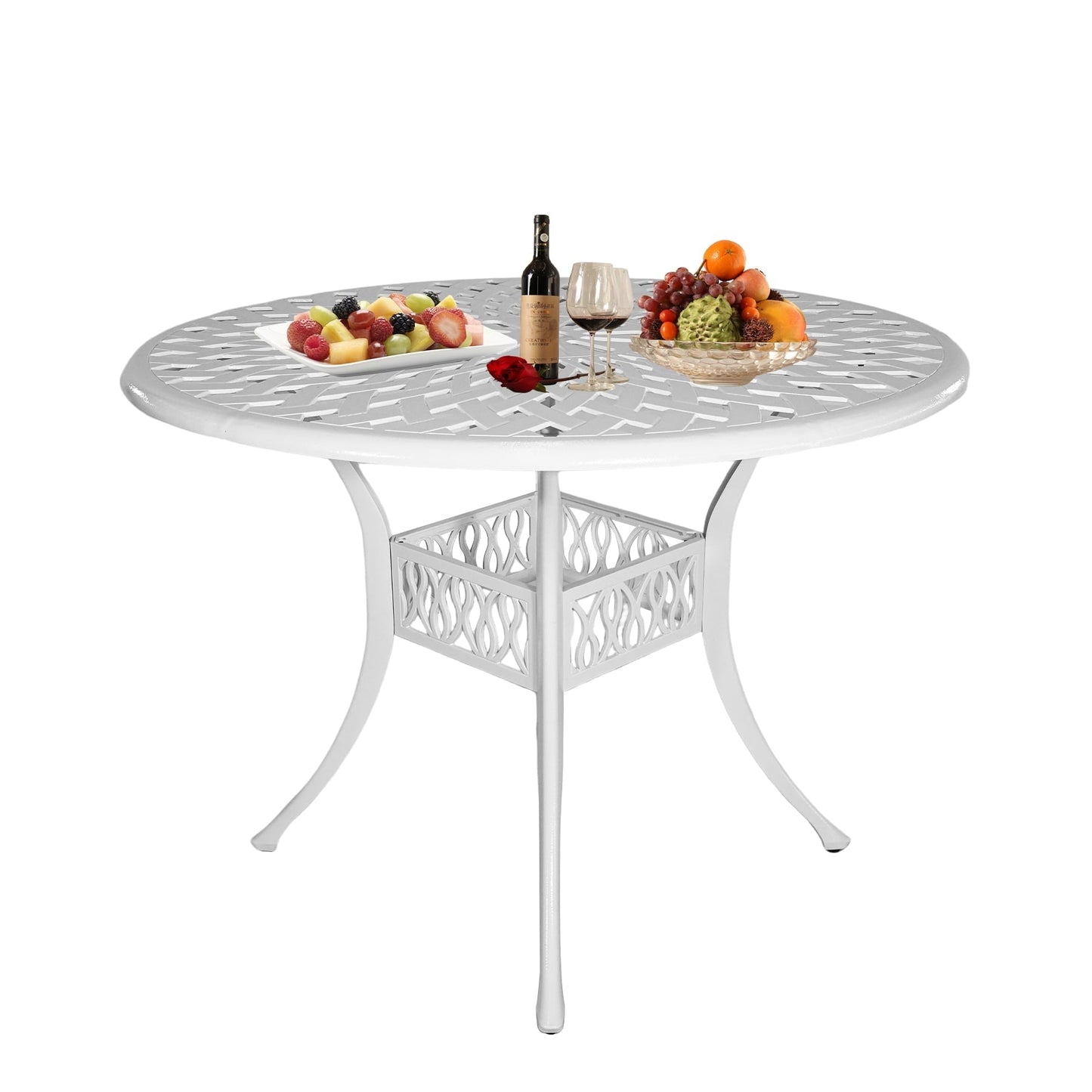 Withniture 42 INCH Patio Table with Umbrella Hole, Outdoor Round Cast Aluminum Bistro Table White