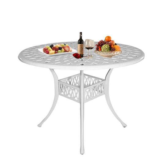 Withniture 42 INCH Patio Table with Umbrella Hole, Outdoor Round Cast Aluminum Bistro Table White