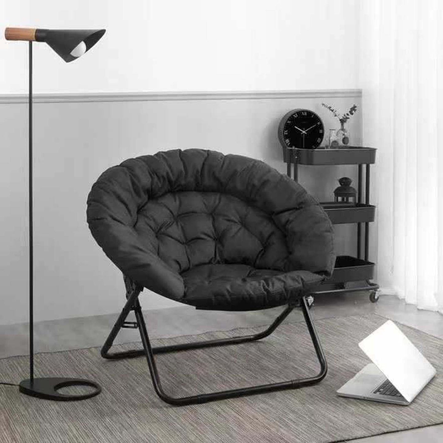 Xssm Folding Chair for Adults Portable Outdoor Lawn Chairs Saucer Chair with Metal Frame Soft Cushion Quiet Seat Enhanced Stability Bedroom Living Rorm Apartments Lounging Courtyard Moon Chair