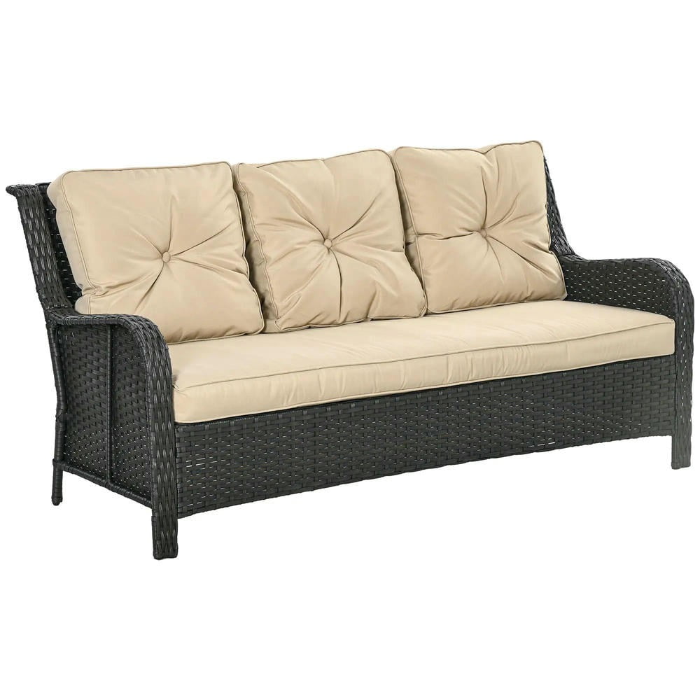 YYAo Patio Couch, Outdoor Sofa,3-Seater Outdoor Sofa w/ 4" Thick Cushions, Outdoor Couch, Beige
